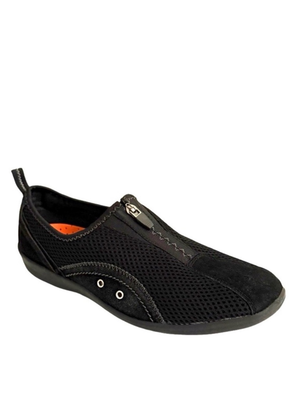 Spring Step Racer Slip On Sneakers Zipper Leather Suede Mesh Black Size 9.5